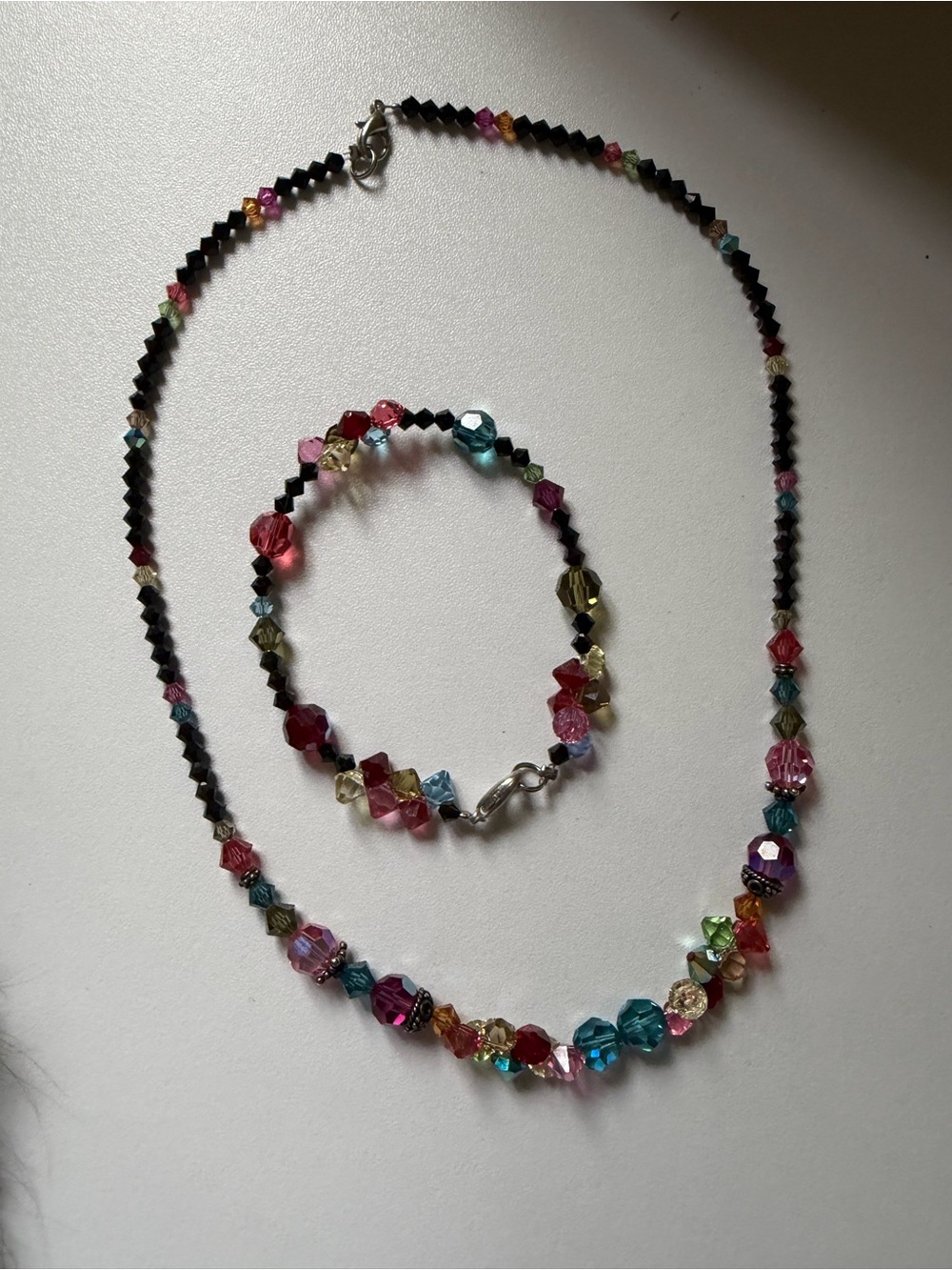 Multicolor Crystal Bead Necklace and Bracelet Set - Women's Jewelry